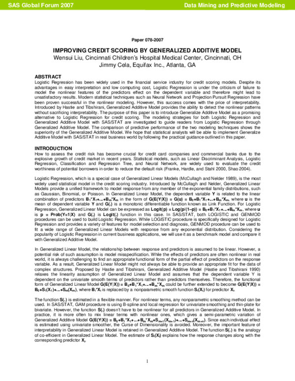 (PDF) IMPROVING CREDIT SCORING BY GENERALIZED ADDITIVE MODEL