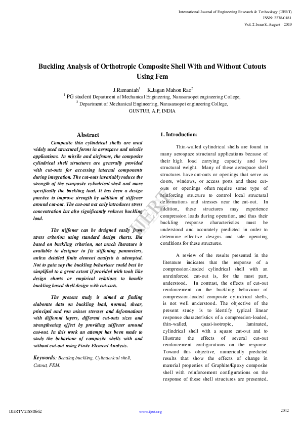 (PDF) Buckling Analysis of Orthotropic Composite Shell With and Without ...