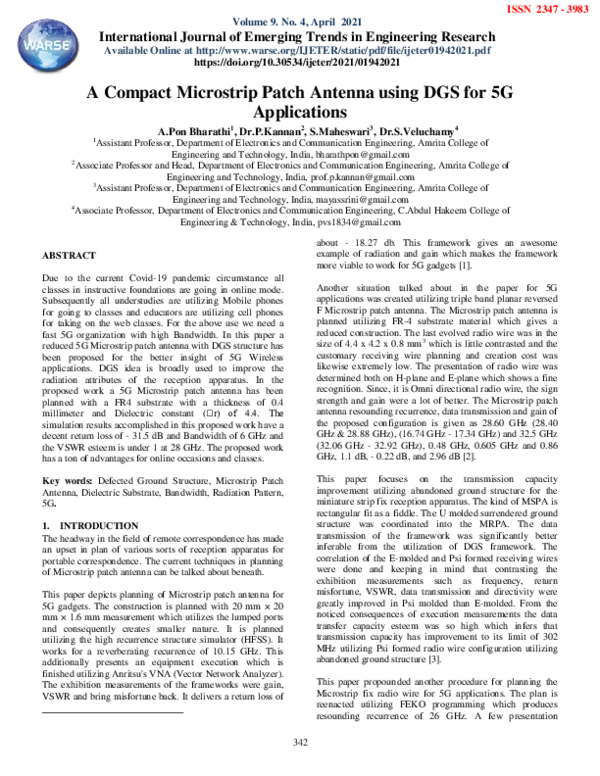 (PDF) A Compact Microstrip Patch Antenna using DGS for 5G Applications