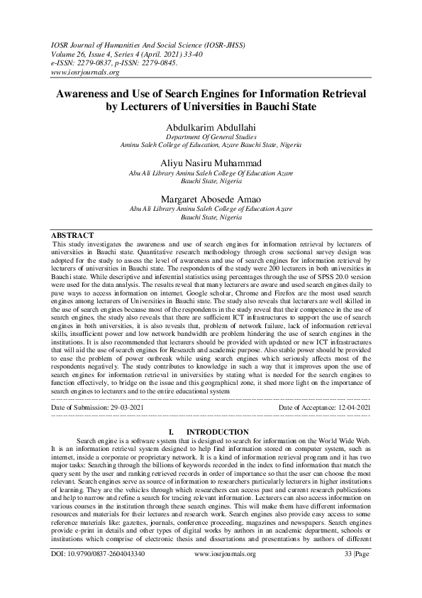 (PDF) Awareness and Use of Search Engines for Information Retrieval by ...