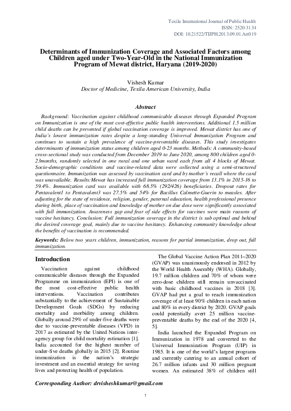 (PDF) Determinants of Immunization Coverage and Associated Factors ...