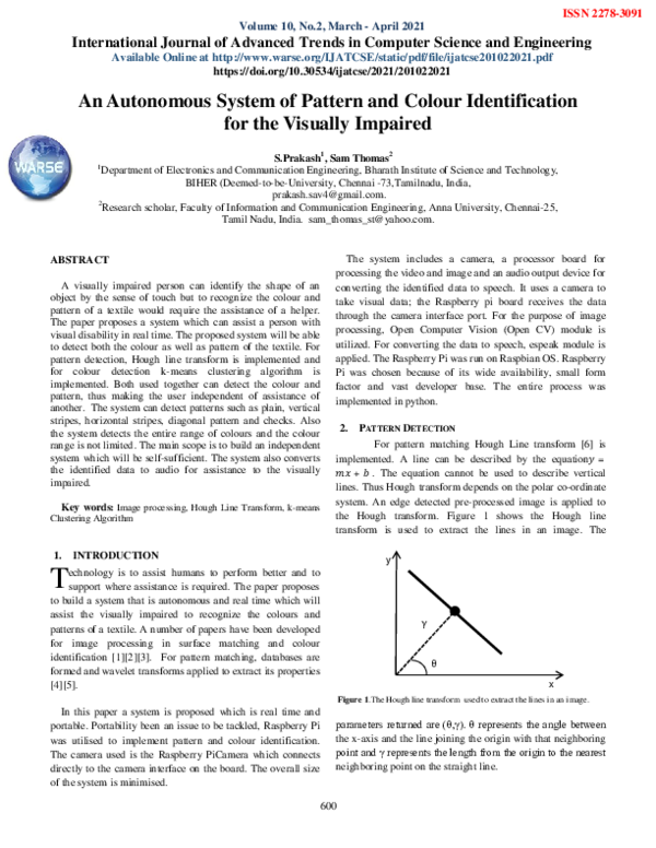(PDF) An Autonomous System of Pattern and Colour Identification for the ...