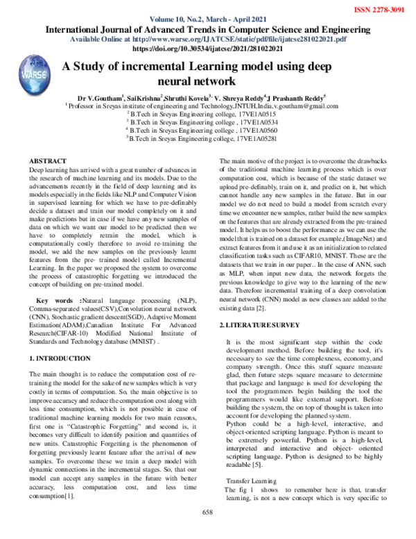 (PDF) A Study of incremental Learning model using deep neural network