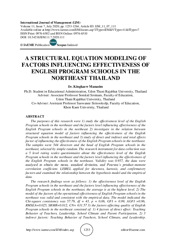 (PDF) A STRUCTURAL EQUATION MODELING OF FACTORS INFLUENCING ...