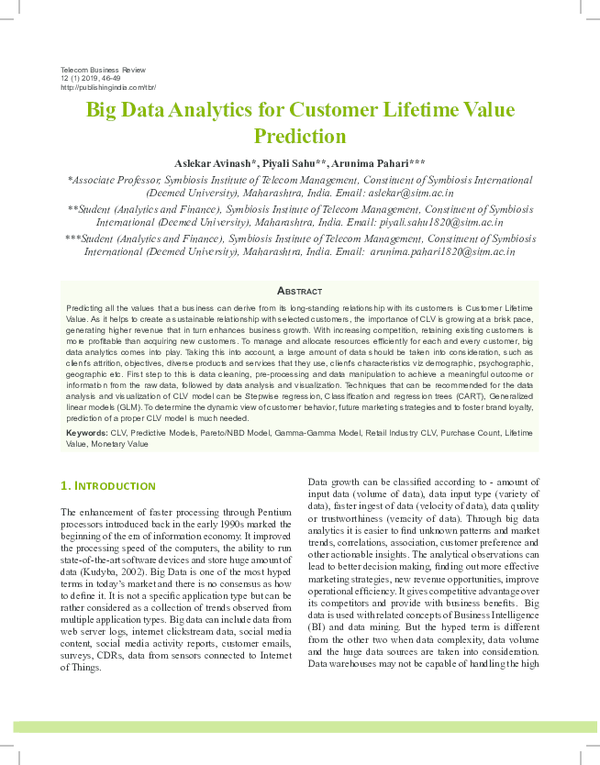 (PDF) Big Data Analytics for Customer Lifetime Value Prediction