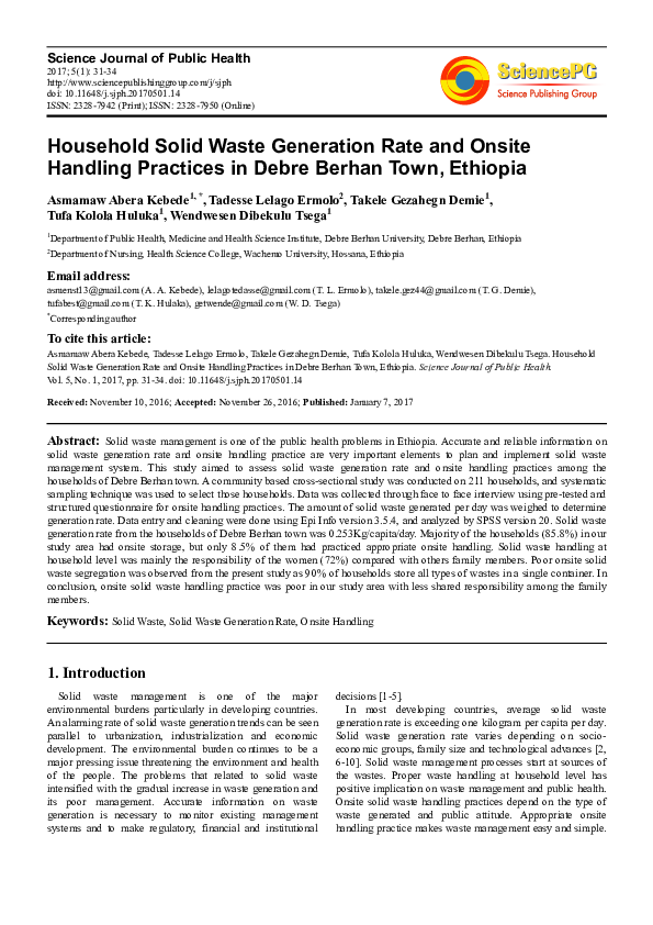 (PDF) Solid Waste Generation Rate and Onsite Handling Practices in ...