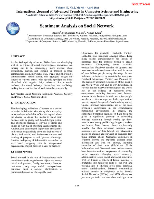 (PDF) Sentiment Analysis on Social Network