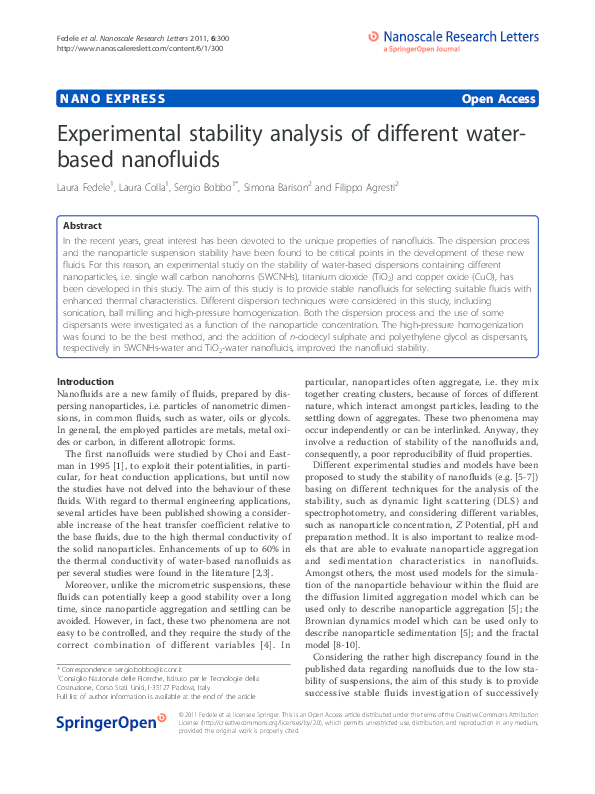 (PDF) Experimental stability analysis of different water based nanofluids