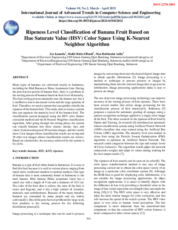 (PDF) Ripeness Level Classification of Banana Fruit Based on Hue ...