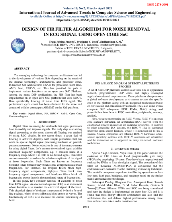 (PDF) DESIGN OF FIR FILTER ALGORITHM FOR NOISE REMOVAL IN ECG SIGNAL ...