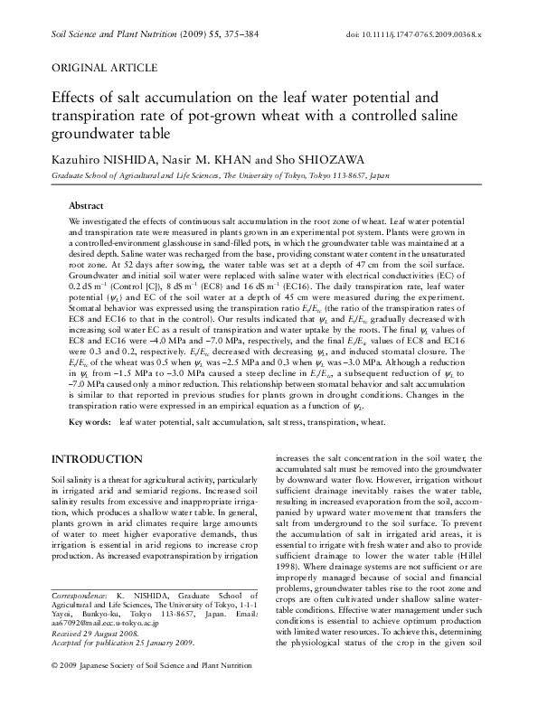 (PDF) Effects of salt accumulation on the leaf water potential and ...