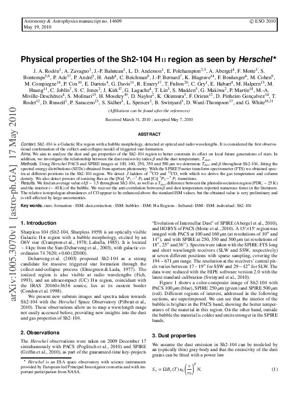 (PDF) Physical properties of the Sh2-104 H II region as seen by Herschel