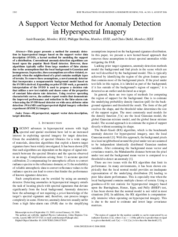 (PDF) A support vector method for anomaly detection in hyperspectral ...