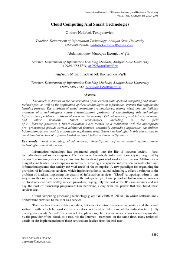 (PDF) Cloud Computing And Smart Technologies