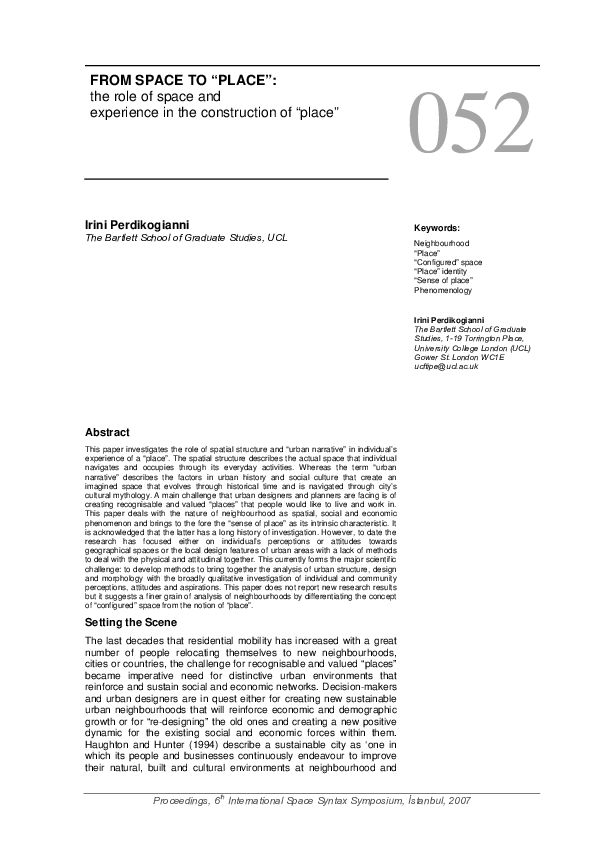 (PDF) FROM SPACE TO “PLACE”: the role of space and experience in the ...