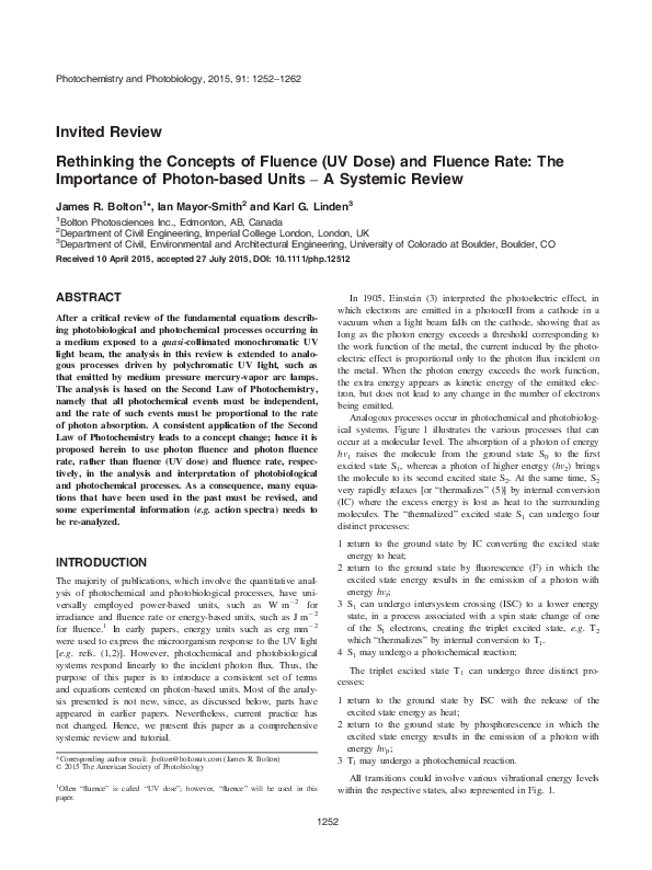(PDF) Invited Review Rethinking the Concepts of Fluence (UV Dose) and ...