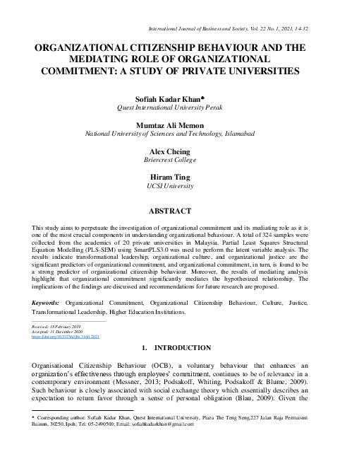 (PDF) Organizational Citizenship Behaviour and the Mediating Role of ...