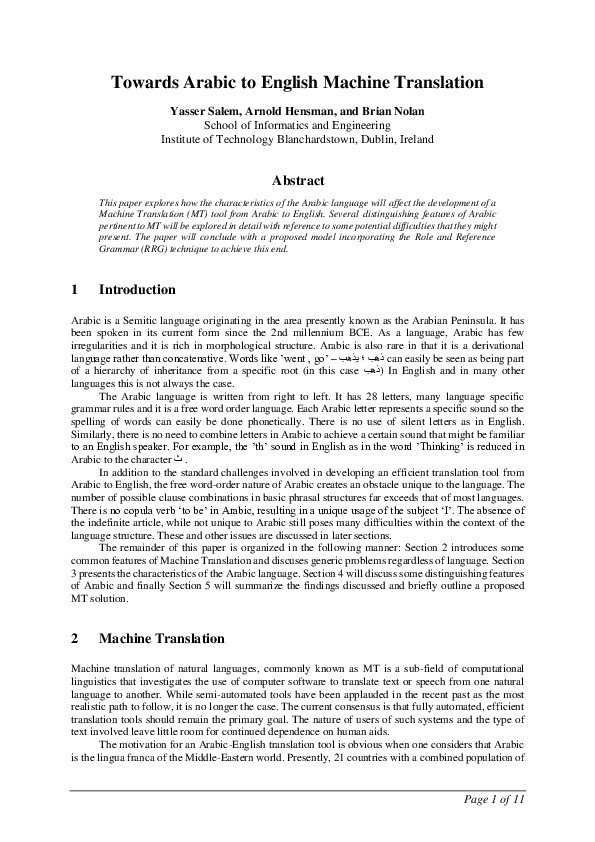 (PDF) Towards Arabic to English Machine Translation