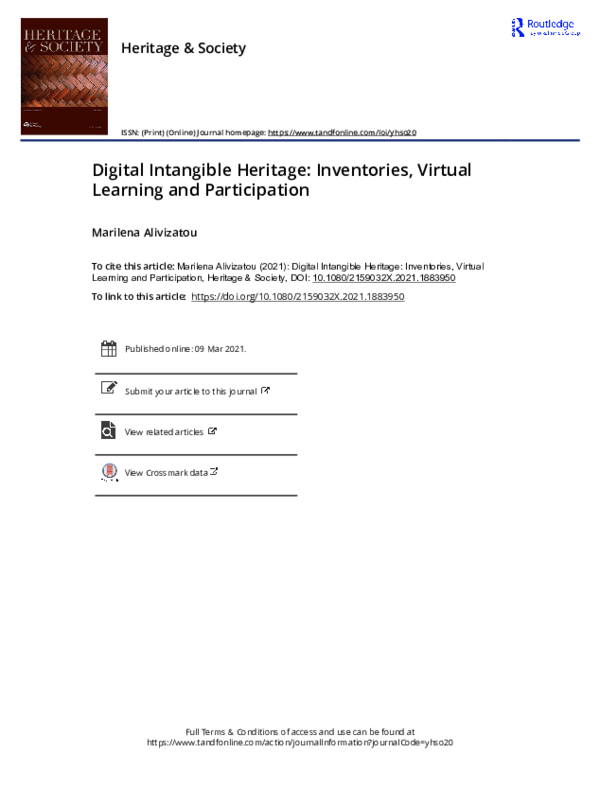 (PDF) Digital Intangible Heritage: Inventories, Virtual Learning and ...