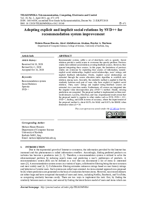 (PDF) Adopting explicit and implicit social relations by SVD++ for ...