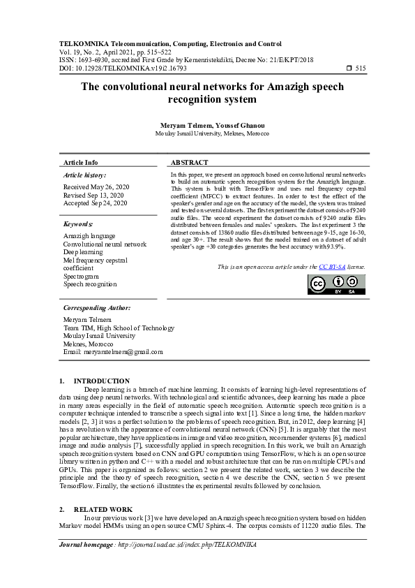 (PDF) The convolutional neural networks for Amazigh speech recognition ...