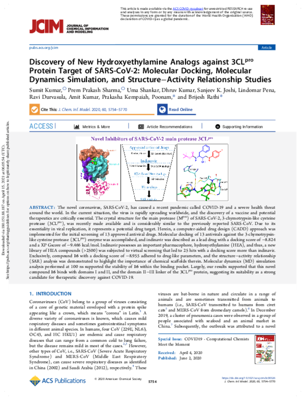 (PDF) Discovery of New Hydroxyethylamine Analogs against 3CL pro ...