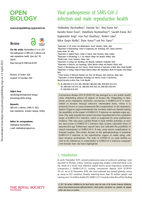 (PDF) Viral pathogenesis of SARS-CoV-2 infection and male reproductive ...
