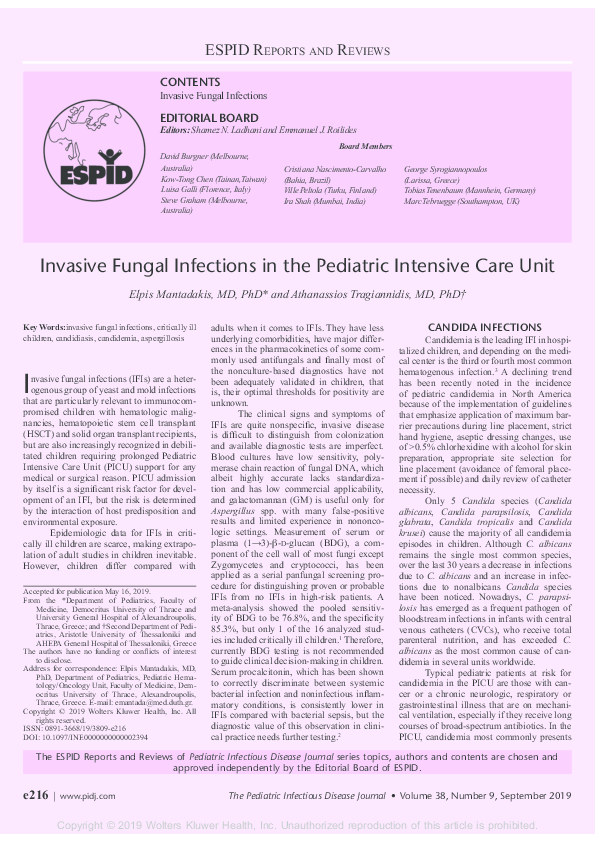 (PDF) Invasive Fungal Infections in the Pediatric Intensive Care Unit