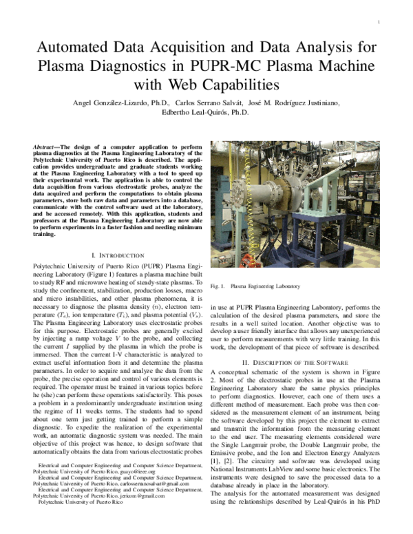 (PDF) Automated Data Acquisition and Data Analysis for Plasma ...