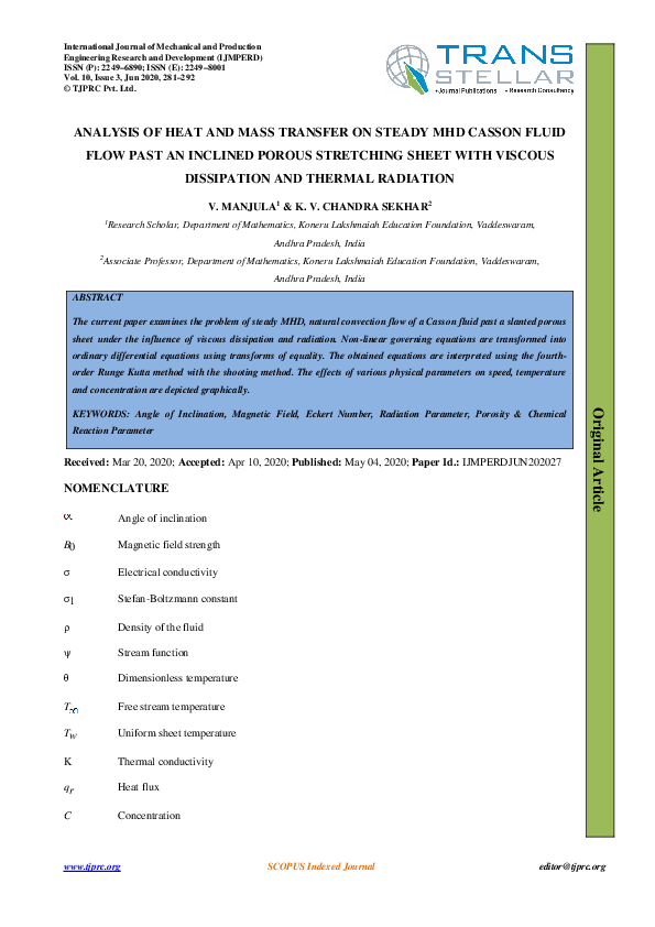 (PDF) ANALYSIS OF HEAT AND MASS TRANSFER ON STEADY MHD CASSON FLUID ...