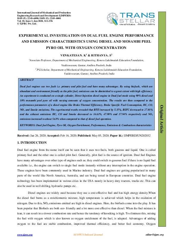 (PDF) EXPERIMENTAL INVESTIGATION ON DUAL FUEL ENGINE PERFORMANCE AND ...