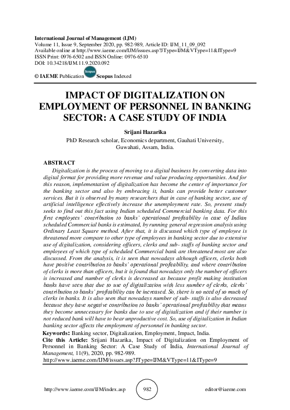 (PDF) IMPACT OF DIGITALIZATION ON EMPLOYMENT OF PERSONNEL IN BANKING ...