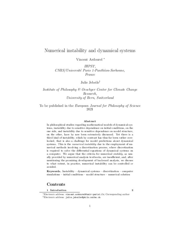 (PDF) Numerical instability and dynamical systems