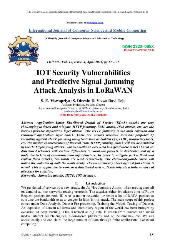 (PDF) IOT Security Vulnerabilities and Predictive Signal Jamming Attack ...