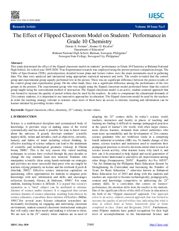(PDF) The Effect of Flipped Classroom Model on Students' Performance in ...