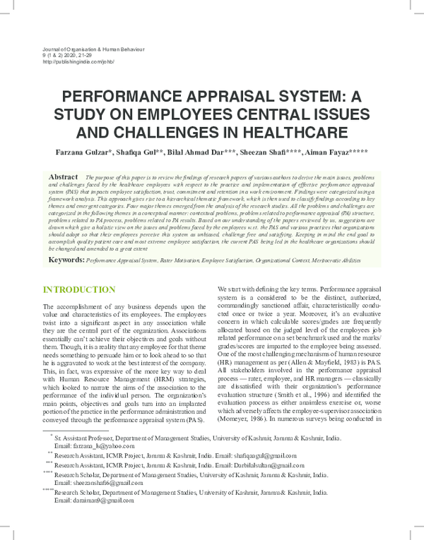 (PDF) Performance Appraisal System: A Study on Employees Central Issues ...