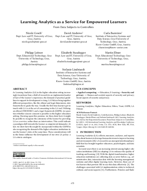(PDF) Learning Analytics as a Service for Empowered Learners From Data ...