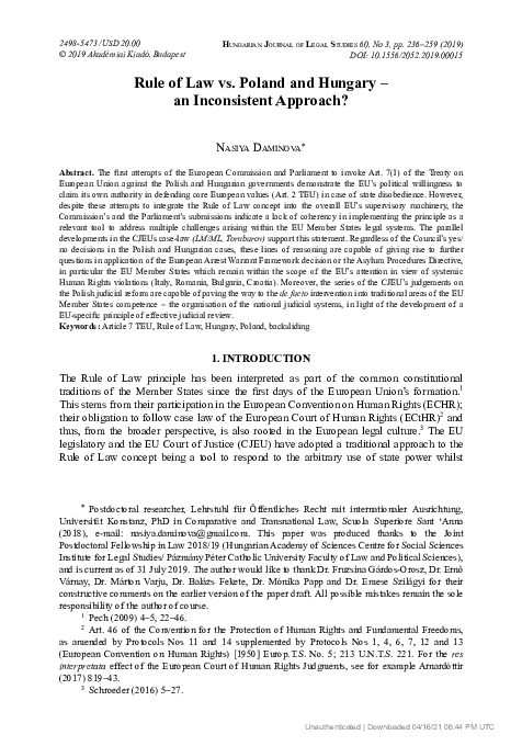 (PDF) Rule of Law vs. Poland and Hungary - an Inconsistent Approach?