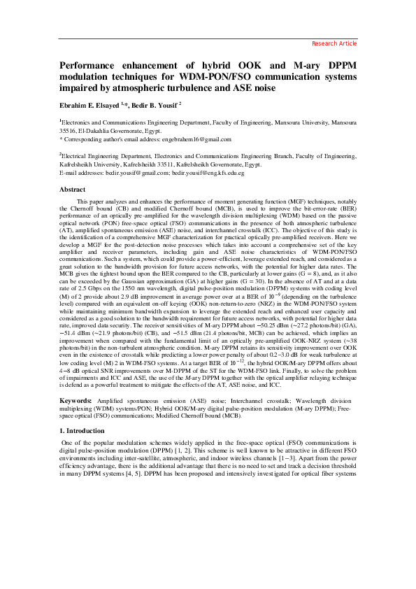 (PDF) Performance enhancement of hybrid OOK and M-ary DPPM modulation ...
