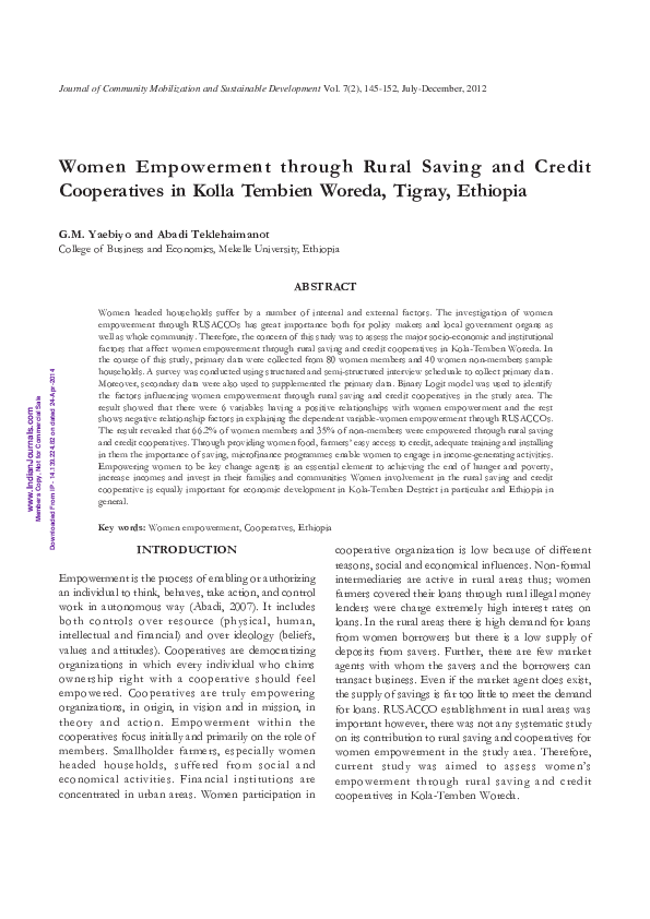 (PDF) Women Empowerment through Rural Saving and Credit Cooperatives in ...