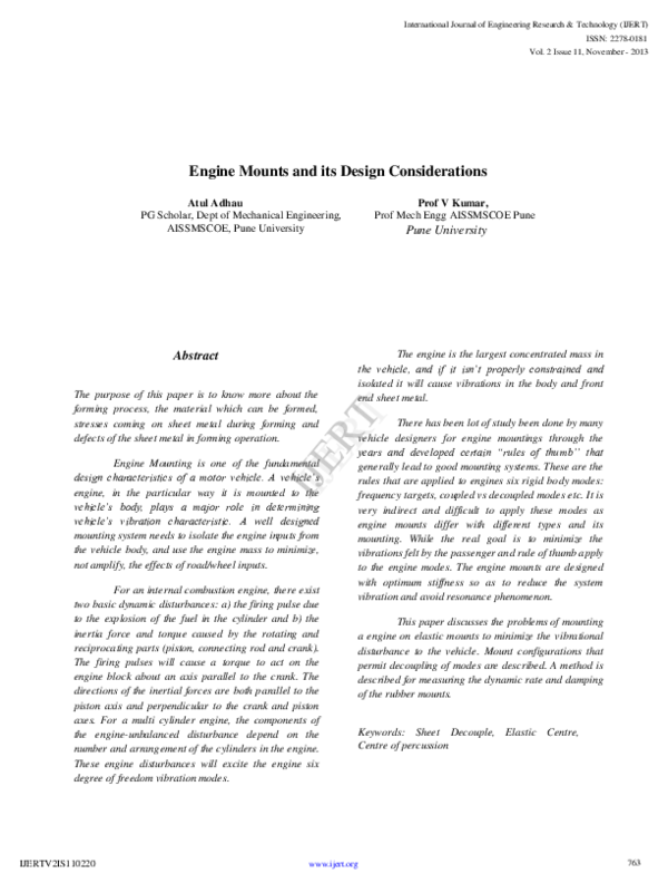 (PDF) IJERTEngine Mounts and its Design Considerations IJERT Journal