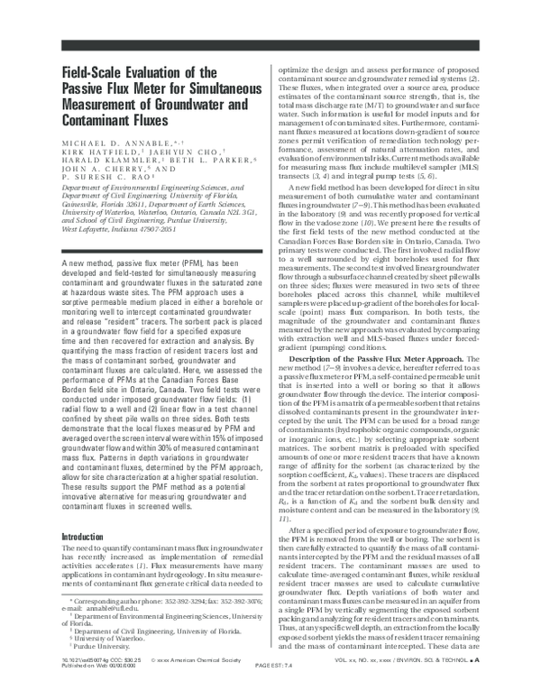 (PDF) Field-Scale Evaluation of the Passive Flux Meter for Simultaneous ...