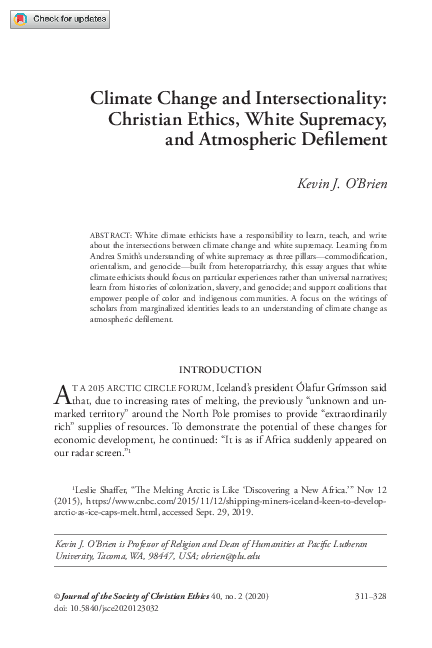 (PDF) Climate Change and Intersectionality: Christian Ethics, White ...