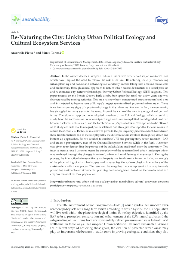 (PDF) Re-Naturing the City: Linking Urban Political Ecology and ...