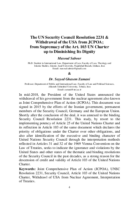 (PDF) The UN Security Council Resolution 2231 & Withdrawal of the USA ...