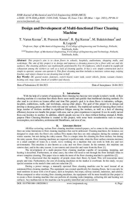(PDF) Design and Development of Multifunctional Floor Cleaning Machine