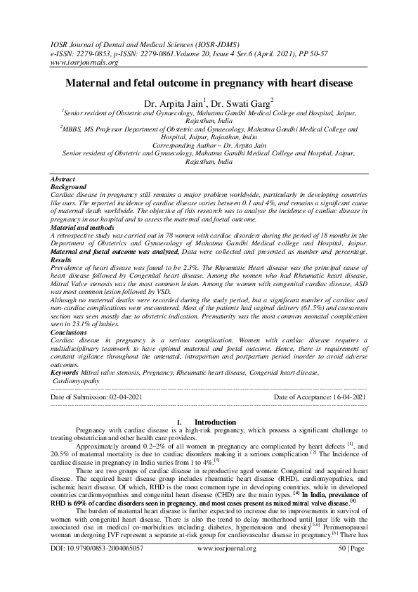 (PDF) Maternal and fetal outcome in pregnancy with heart disease