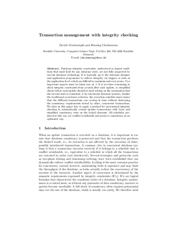 (PDF) Transaction Management with Integrity Checking