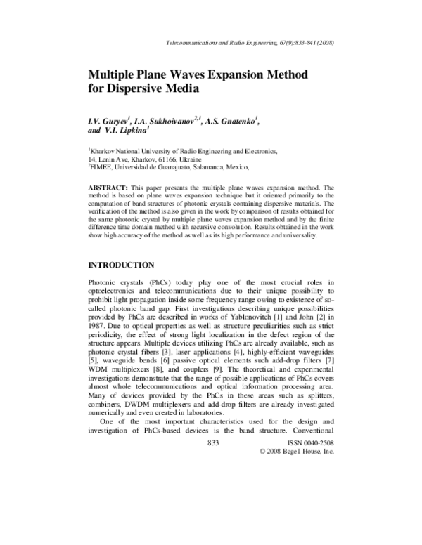 (PDF) Multiple Plane Waves Expansion Method for Dispersive Media