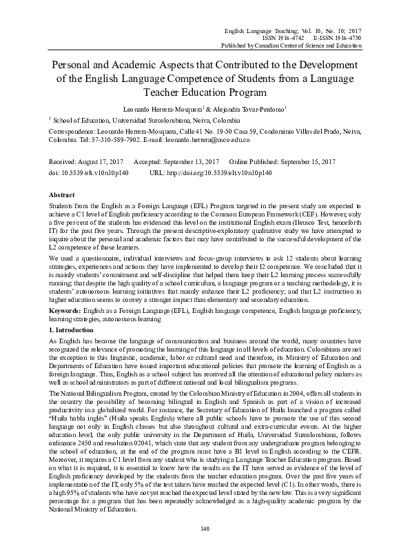 (PDF) Personal and Academic Aspects that Contributed to the Development ...
